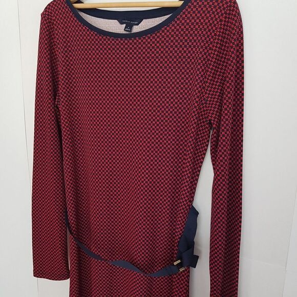 Tommy Hilfiger Red and Navy Dress with Belt Medium - Picture 8 of 16